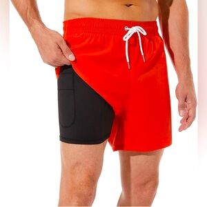 BRISIRA Mens Swim Trunks Beach Shorts with Compression Liner and Zipper Pocket